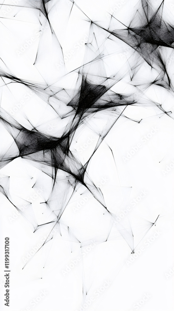Fototapete Intricate black lines create a complex, web-like structure, suggesting a network of connections or a technological system
