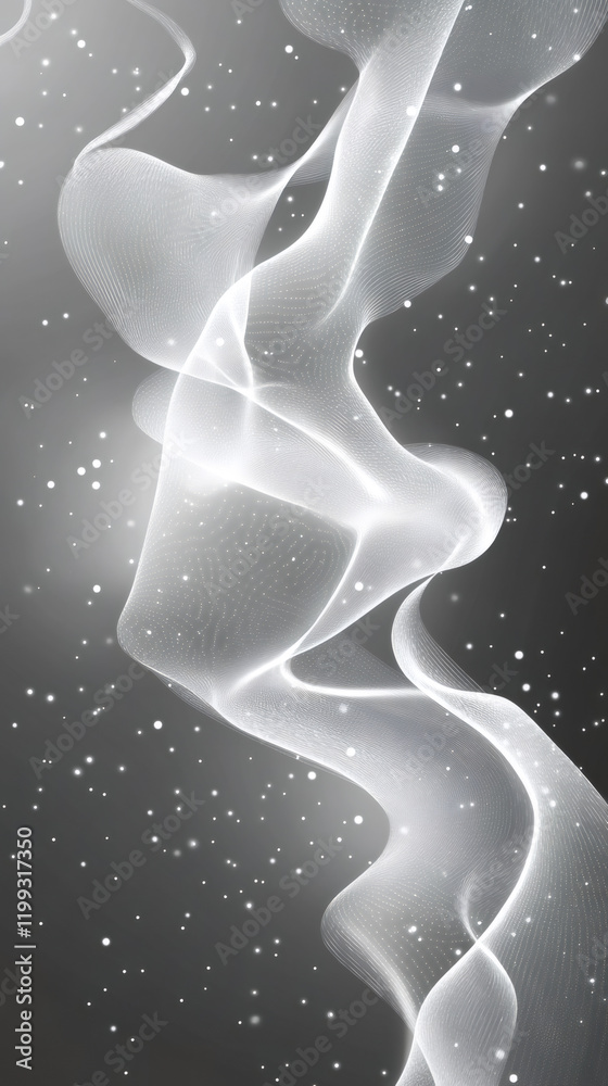 Leinwandbilder Abstract white wavy lines flowing on gray background with particles, ideal for websites and presentations