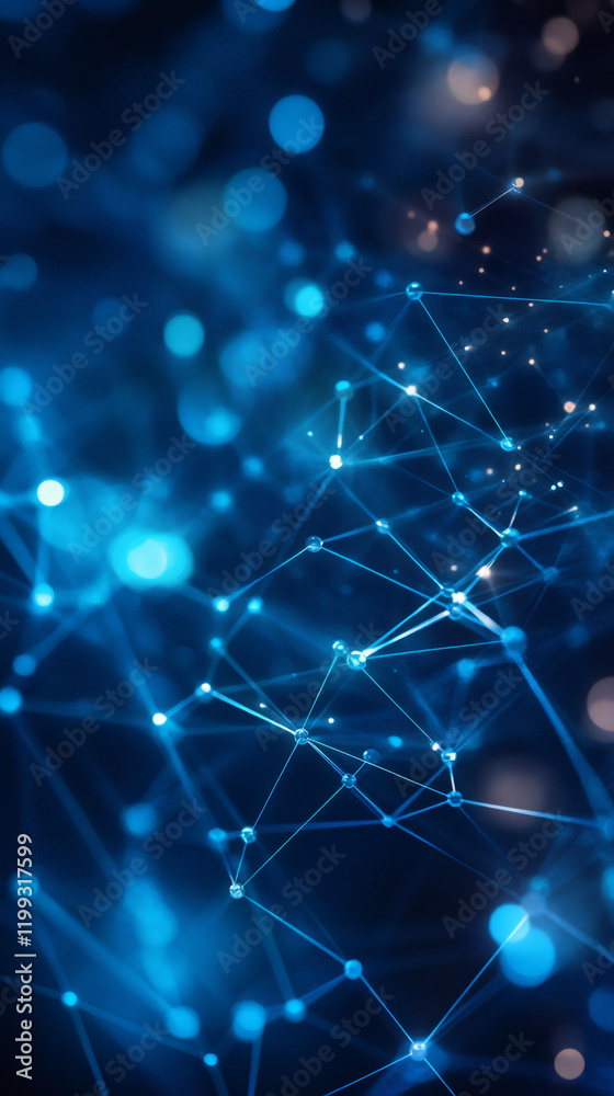 Fototapete glowing digital network nodes interconnecting, symbolizing technological advancement through abstrac