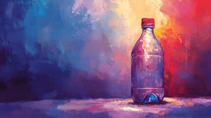 Colorful abstract background featuring a plastic water bottle illuminated by vibrant hues
