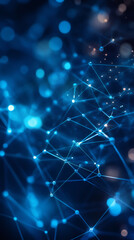 Glowing digital network nodes interconnecting, symbolizing technological advancement through abstract connectivity pattern