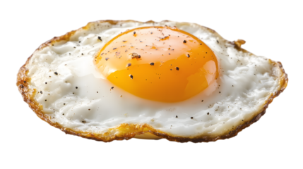 A single sunny-side-up egg with a perfectly golden yolk positioned centrally on a transparent background 