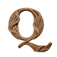 The letter Q crafted entirely from thick, textured brown rope. Twisted strands shape it with rustic charm, ending in knots at the base for a natural, handcrafted look.