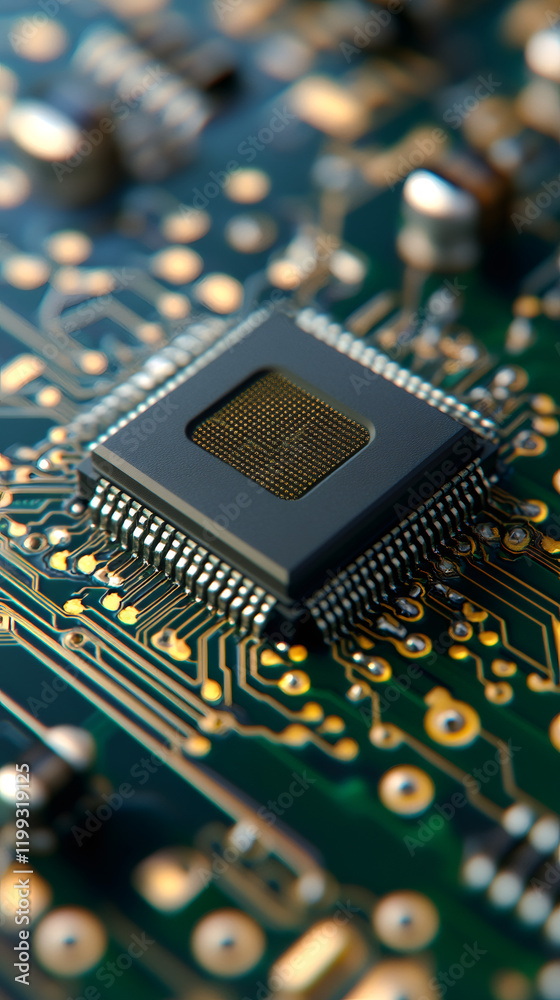 Aufkleber Microchip connecting circuit board, enabling advanced computing through precise electronic integration and signal transmission