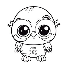 Naklejka premium Coloring book for children baby Hawk kawai Black and white vector illustration.