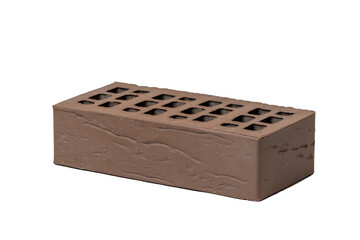Beige perforated clay brick with texture for construction and building projects on white isolated background