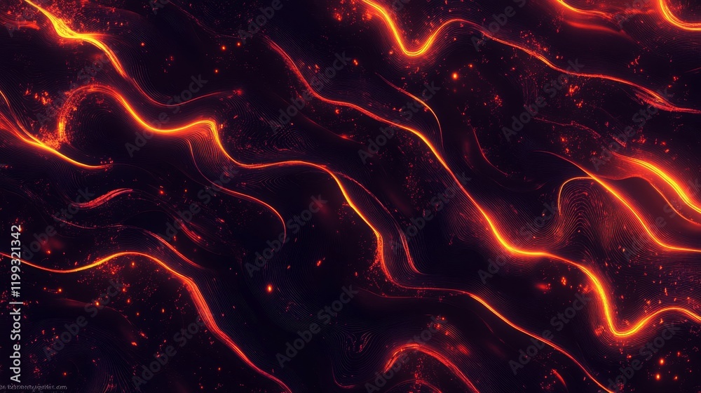 Poster abstract fiery, glowing lines on dark background