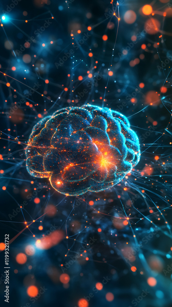 Aufkleber complex network of connections surrounding a digital human brain, symbolizing creativity, innovation