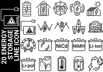 energy storage line icon, black and white