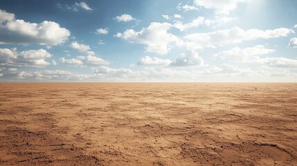 Vast, flat desert landscape under a bright, partly cloudy sky.