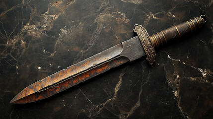 Rusty Dagger on Dark Textured Surface