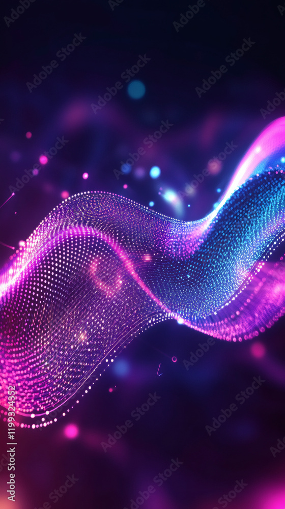 Aufkleber digital wave particles streaming across dark background, generating futuristic technological abstrac