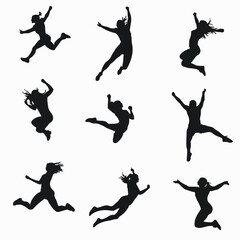 10 black simple silhouette depictions of humans performing various professional activities on a white background