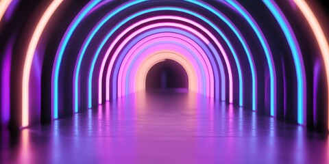 Obraz premium Digital pathway illuminated a vibrant tunnel experience in a futuristic environment