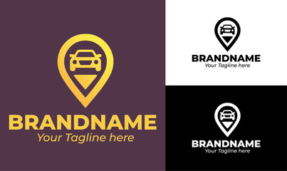 Car and Location Pin Logo Design Template for Ride Services, Navigation Apps, and Transportation Businesses