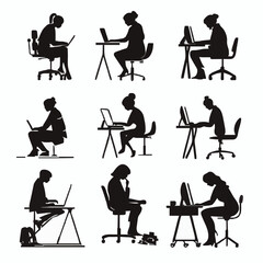 Fototapeta premium 10 black simple silhouette depictions of humans performing various professional activities on a white background