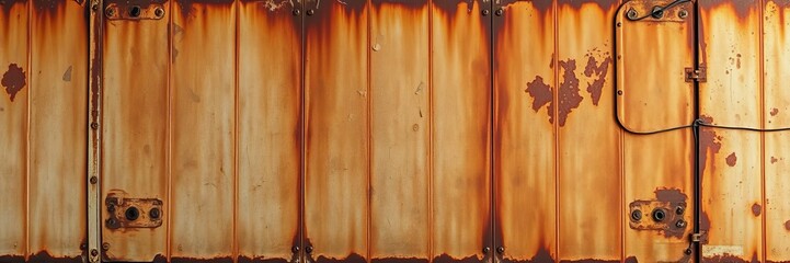 An expansive panorama shot of an old, dirty, and rusty metal surface, perfect for website headers or background images, background, aged, rusty