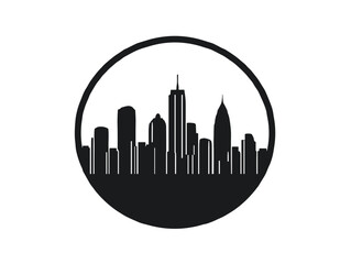 Fototapeta premium circular city skyline silhouette in black and white 