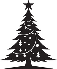Christmas tree silhouette vector art illustration. Black and white Christmas tree vector illustration.
