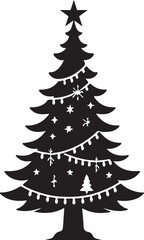 Christmas tree silhouette vector art illustration. Black and white Christmas tree vector illustration.
