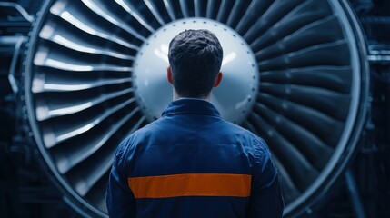 Aircraft engine repair process hangar facility technician at work industrial setting professional perspective
