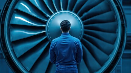 Aircraft engine repair by technician in industrial environment for optimal performance