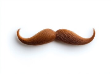 A mustache with a brown color and a fuzzy texture. The mustache is on a white background