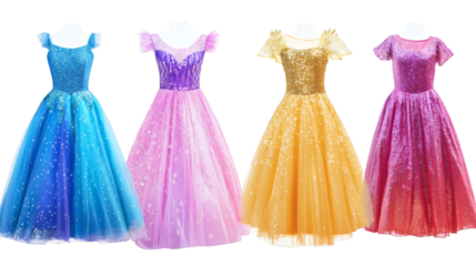 Set of Woman dresses isolated on white background.