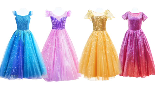 Set of Woman dresses isolated on white background.