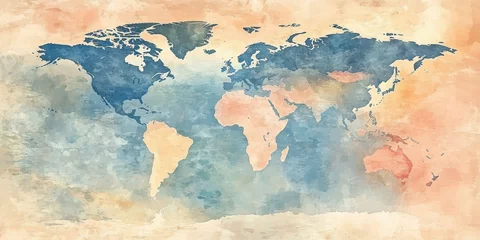 Tableau sur toile Carte du monde An artistic watercolor world map with soft pastel tones and subtle geographic textures, blending elegance with modern cartography  © rookielion