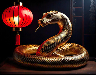 Fototapeta premium Illustrations for Chinese New Year 2025, Year of the Snake, with a red background, texture, and details