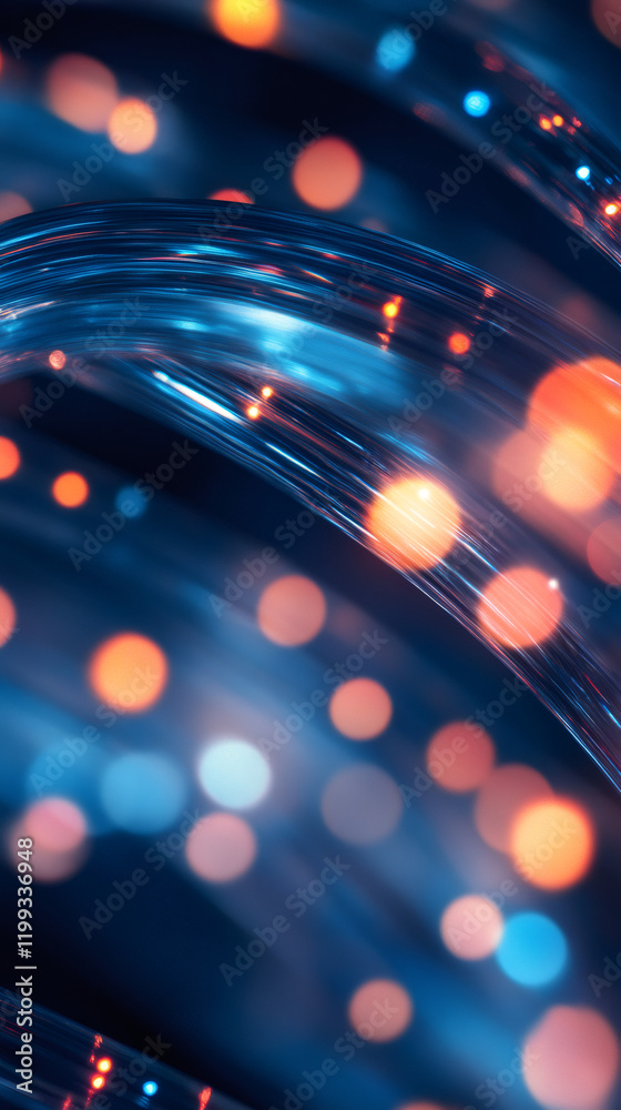 Leinwandbilder glowing fiber optic cables transmitting digital signals, creating luminous bokeh patterns against vi