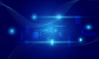 blue lines circuit polygon connecting network high technology cyberspace with neon light abstract background