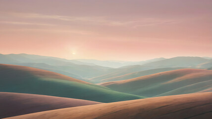 Abstract Pastel Sunrise Over Rolling Hills