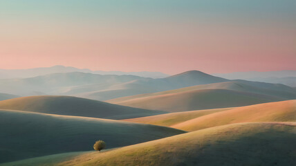 Abstract Pastel Sunrise Over Rolling Hills