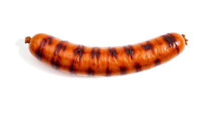 Close-up of a grilled sausage with realistic texture, great for food and culinary designs isolated on white background. Generative AI