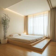 Modern Minimalist Bedroom With Platform Bed And Natural Light