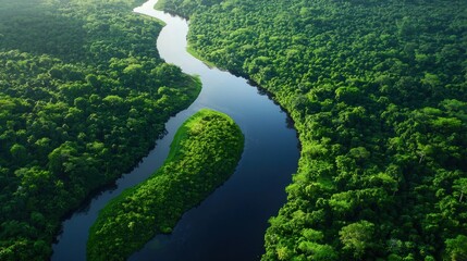Aerial view of rainforest river