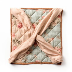 Floral Quilt with Peach Fabric Flat Lay Rose Pattern