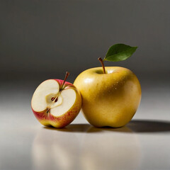 Red apple,red apple with slices and green leaves isolated on white background,Fresh red apples 