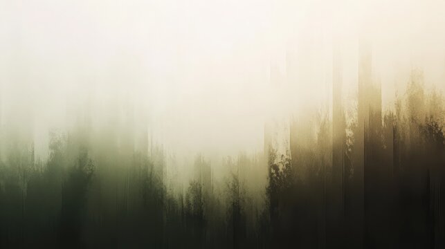 Abstract blurred forest illustration with a muted color palette of green and beige tones