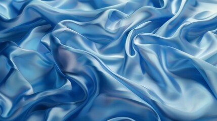 Fototapeta premium Blue Crumpled Silk Fabric Background Close-Up