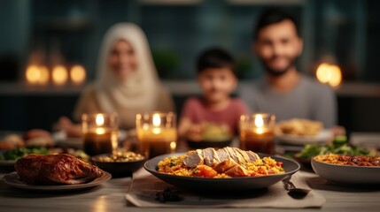 Muslim Family Enjoying A Delicious Dinner Together