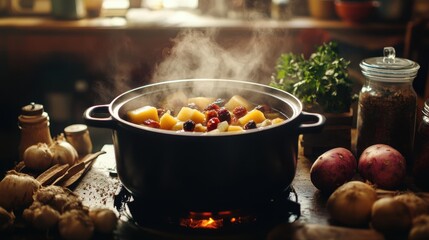 Cozy winter stew with root vegetables and herbs for hearty home cooking inspiration