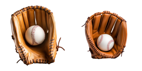 pair of baseball gloves with ball inside, showcasing different sizes and textures. Perfect for sports enthusiasts