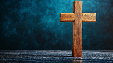 Wooden Cross Under Starry Night Symbolizing Jesus Christ Crucifixion and Faith