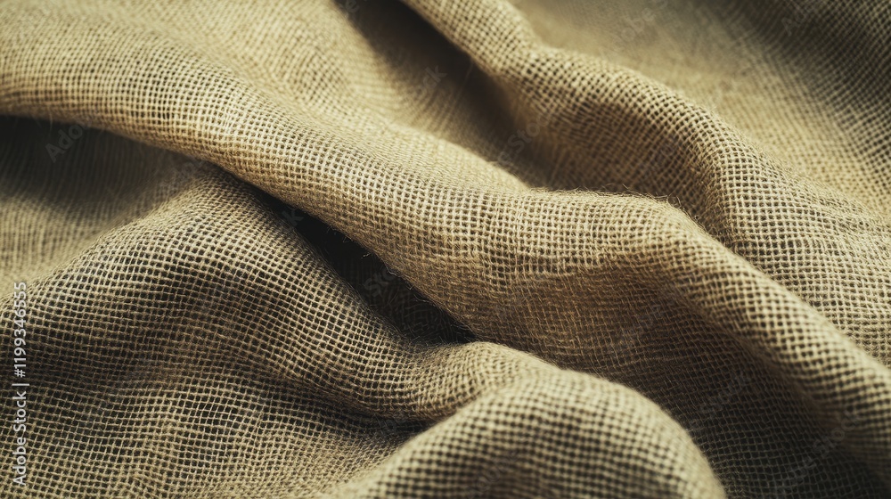 Aufkleber close up of rustic burlap fabric, showing texture and folds.