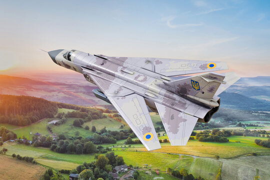 Ukrainian Skukhoi SU-24 supersonic tactical bomber with Storm Shadow long-range air-launched cruise missiles - 3d rendering