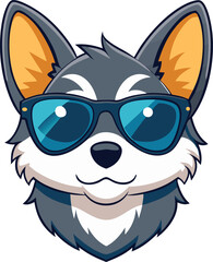 Cute animal puppy head wearing sunglasses vector artwork illustration