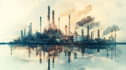 Fototapeta premium Industrial Refinery Complex Reflecting in Calm Waters